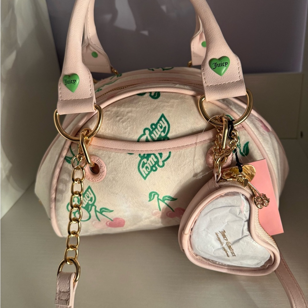 Juicy Couture Cream and Pink Satchel with Heart Charm